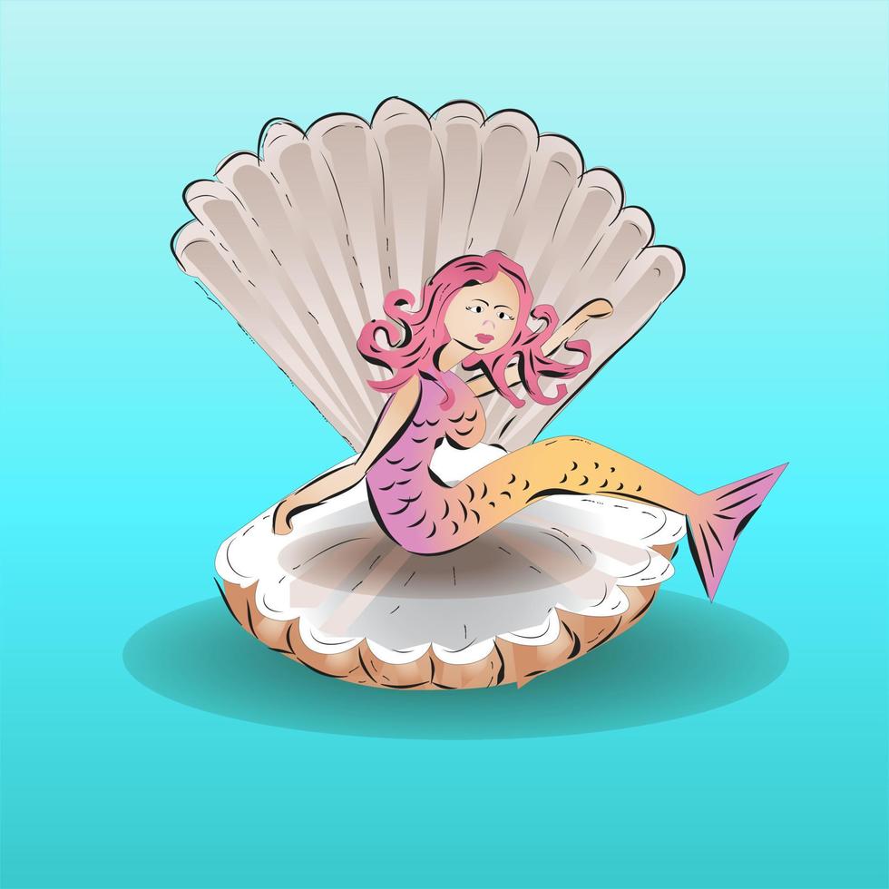 Mermaid and Scallop vector