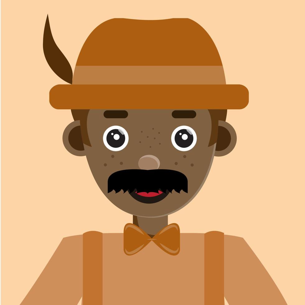 vector, hombre, con, bigote, en, camisa marrón, y, sombrero vector