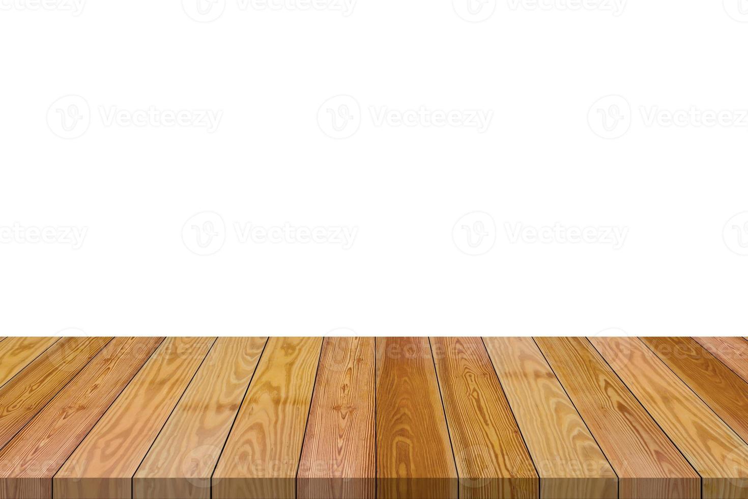 Empty wooden table top isolated on white background for product display montage photo