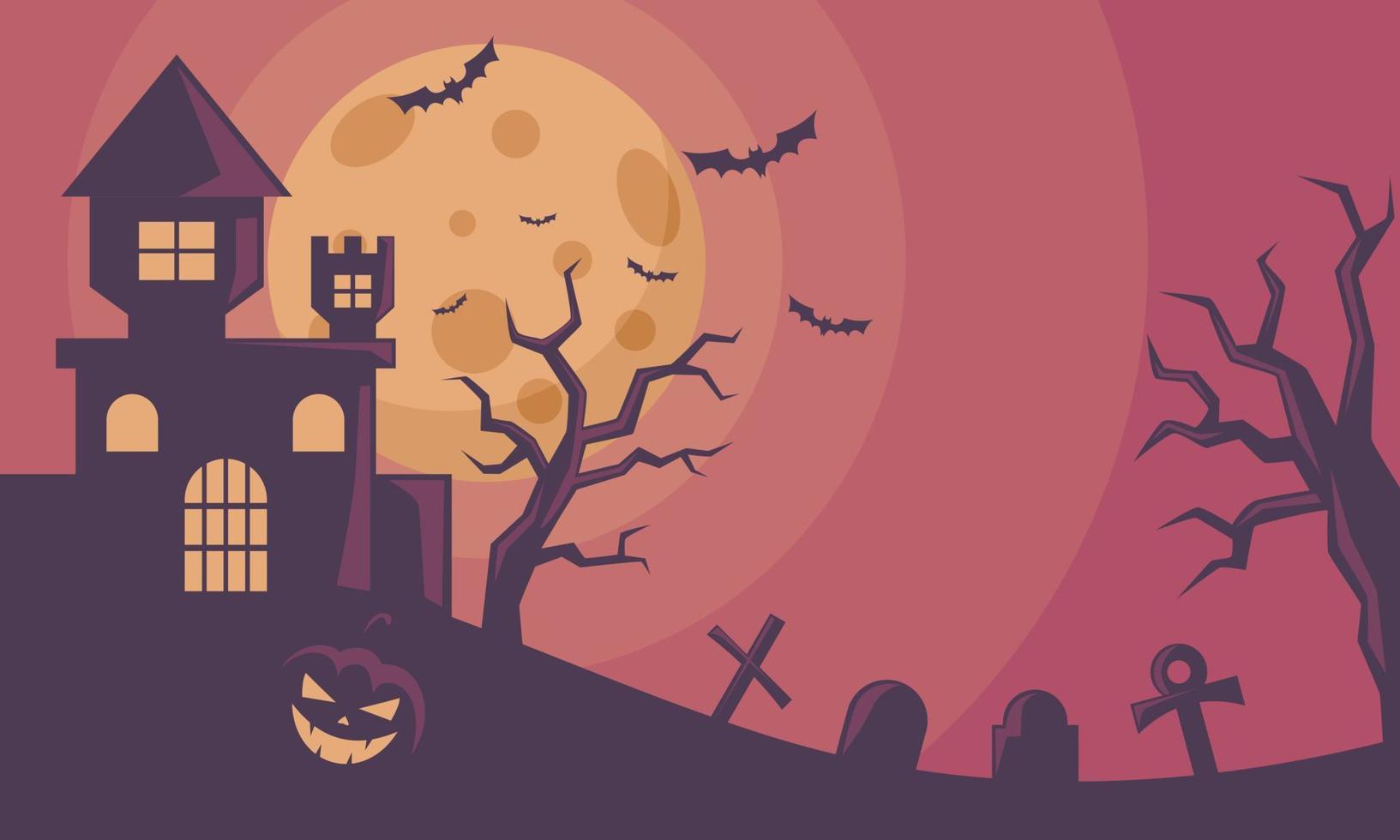 el castillo de brujas, casa embrujada. ilustración vectorial de diseño plano. ilustración de la noche de halloween. vector