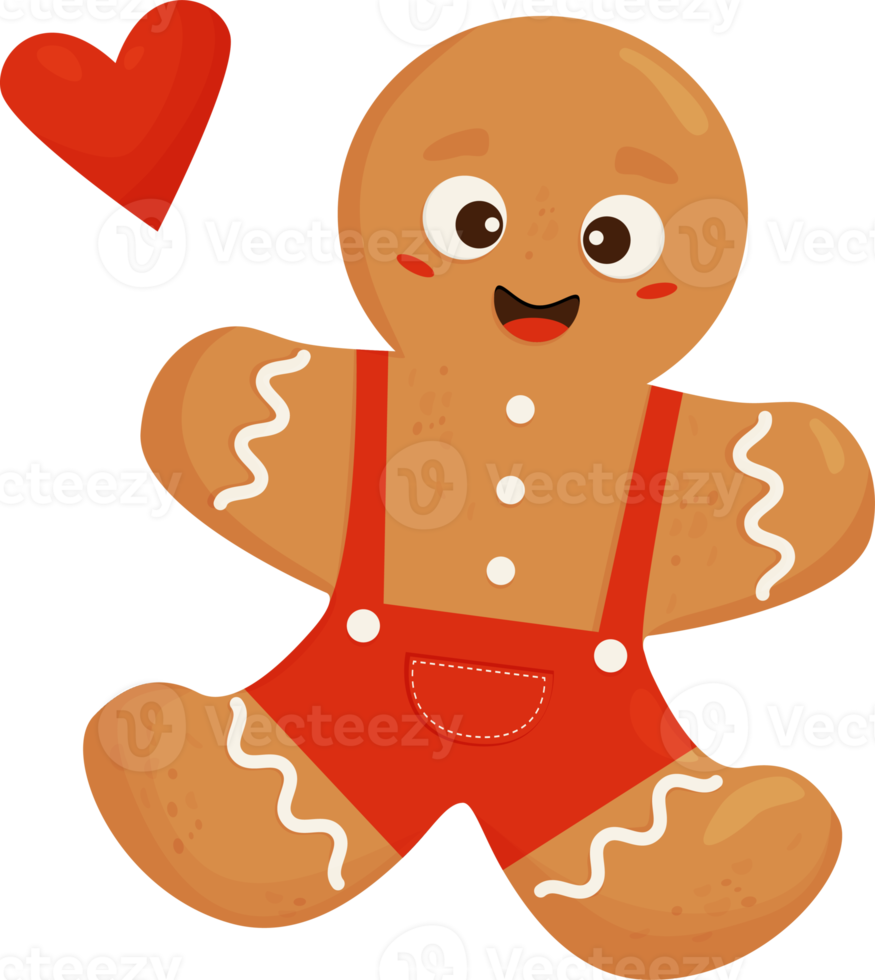 Cute Christmas gingerbread man with heart png