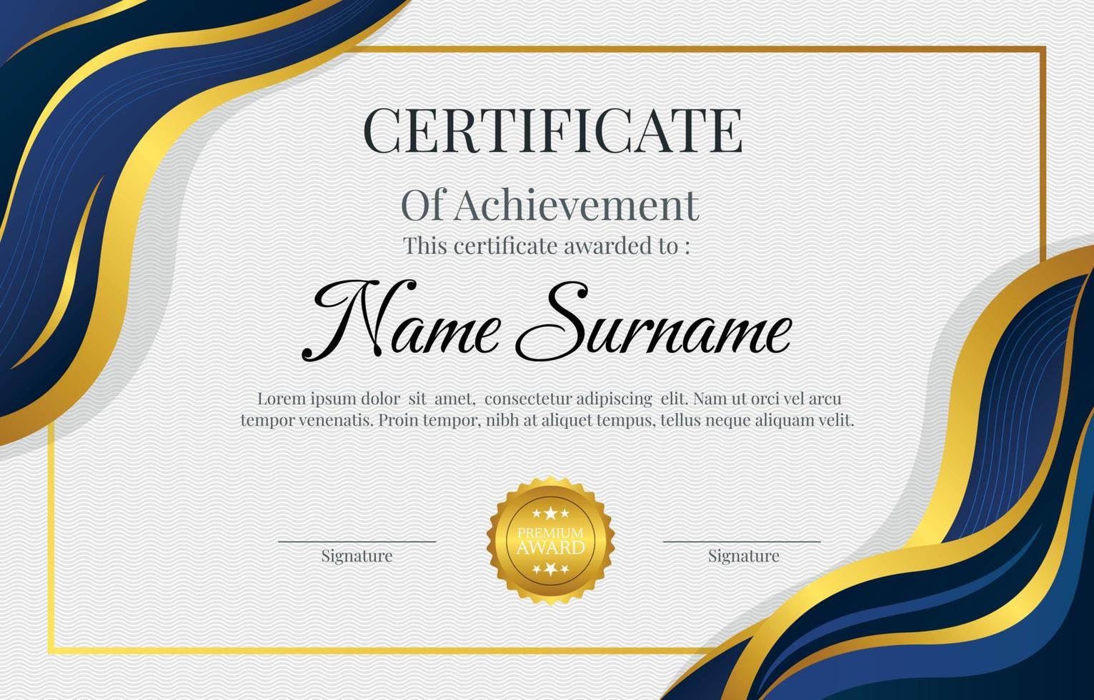 Professional Certificate Template With Blue And Gold Color vector