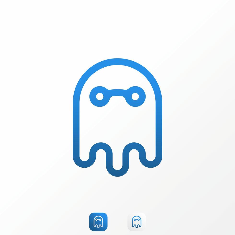 Fantasma divertido simple y único en línea con tecnología o señal de red imagen icono gráfico diseño de logotipo concepto abstracto vector stock. se puede utilizar como símbolo relacionado con la computadora o el hacker