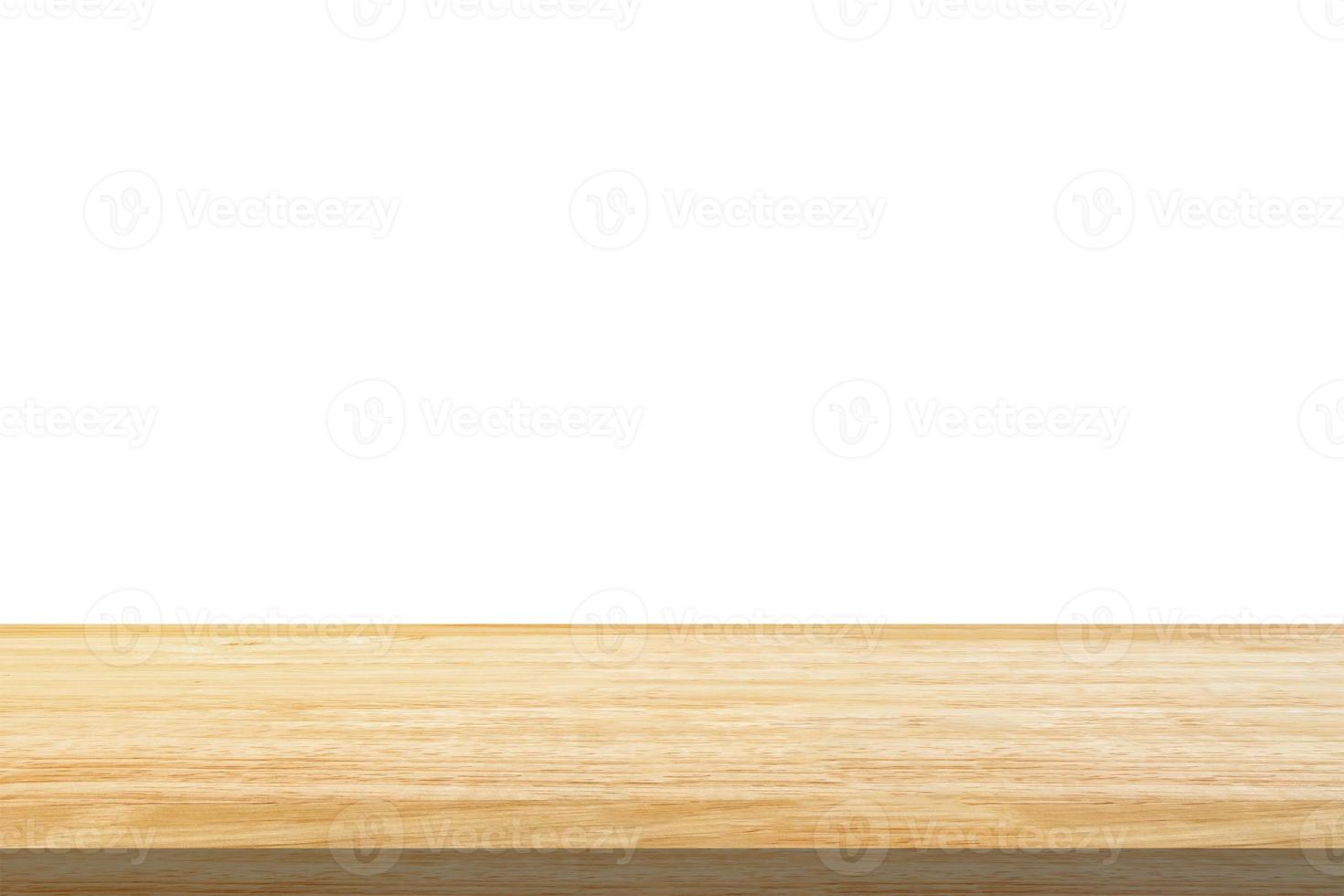 Empty wooden table top isolated on white background for product display montage photo