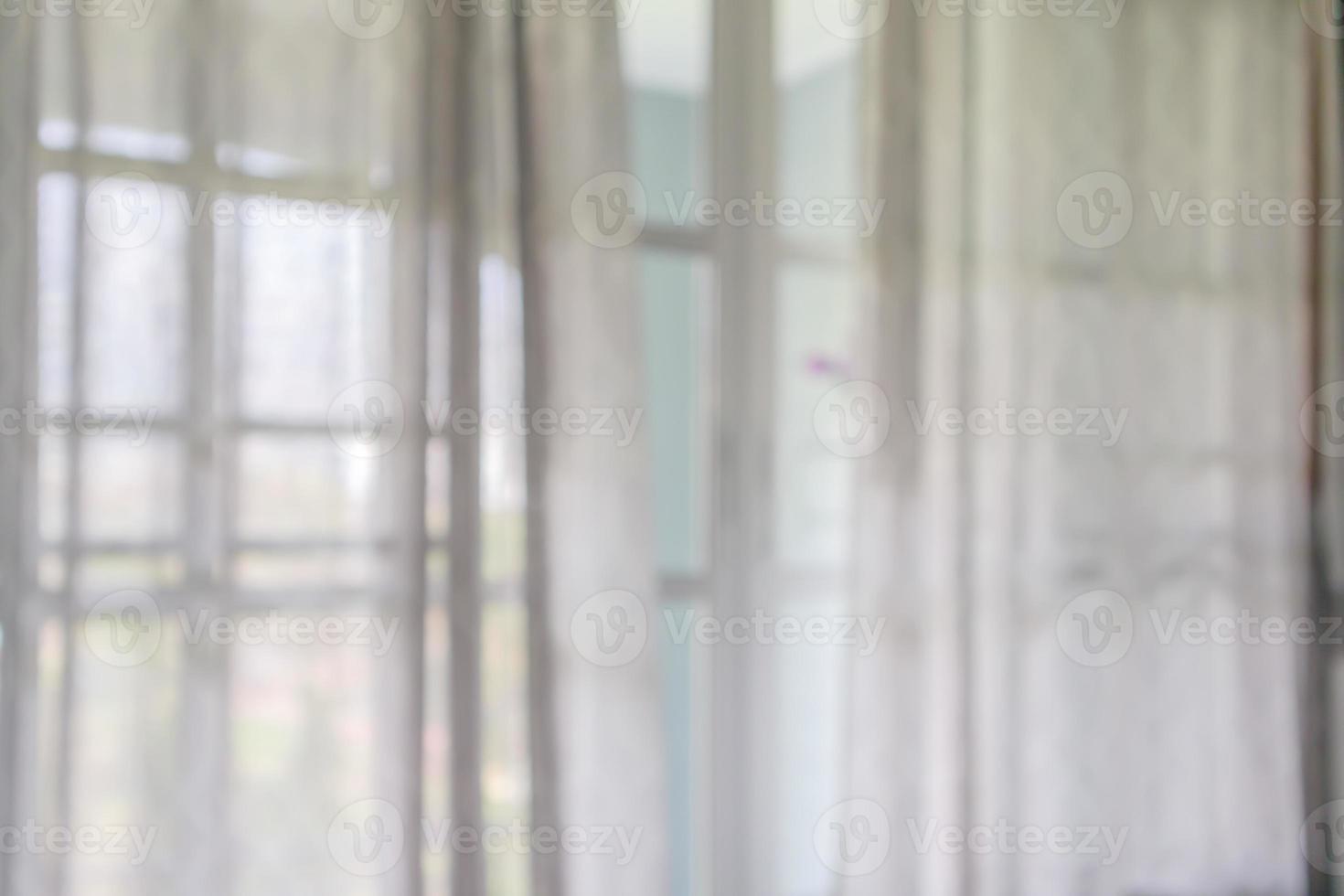 window curtain with green garden abstract blur background photo