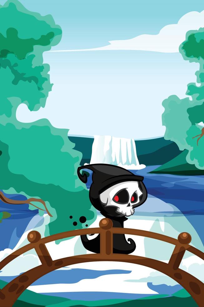 skull is on vacation to the waterfall vector