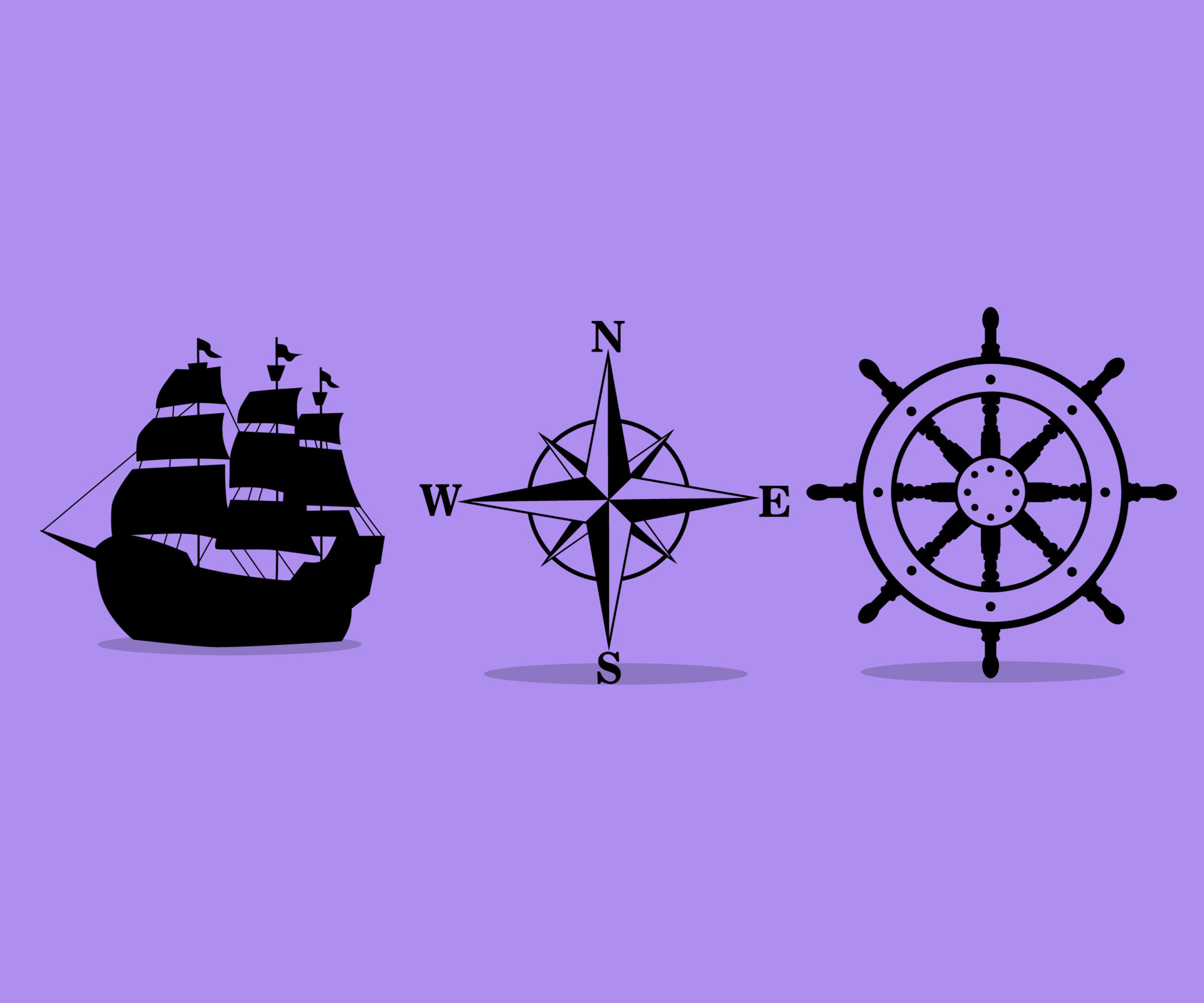graphic illustration design vector of compass, ship and ship