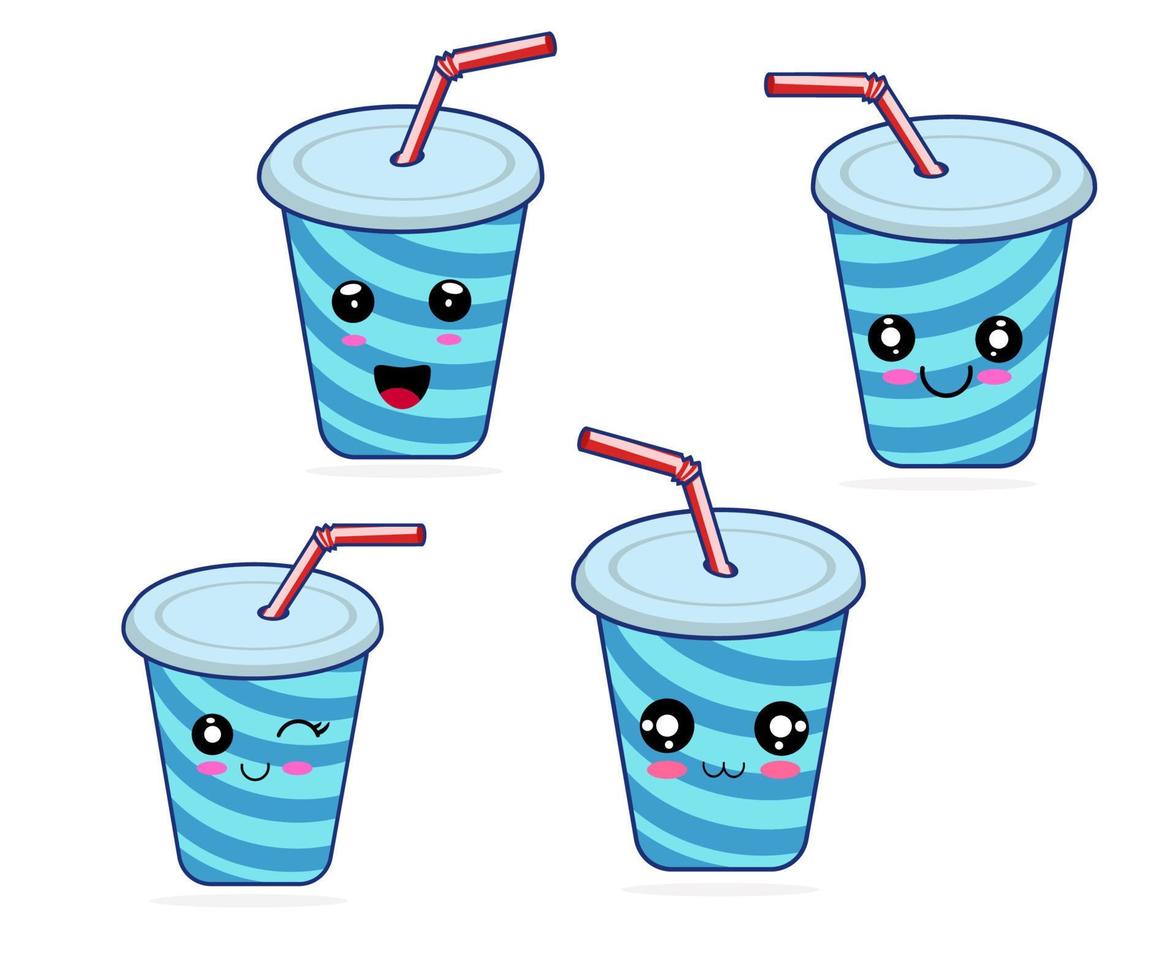 vector graphic illustration of cute cup drink design with various expressions