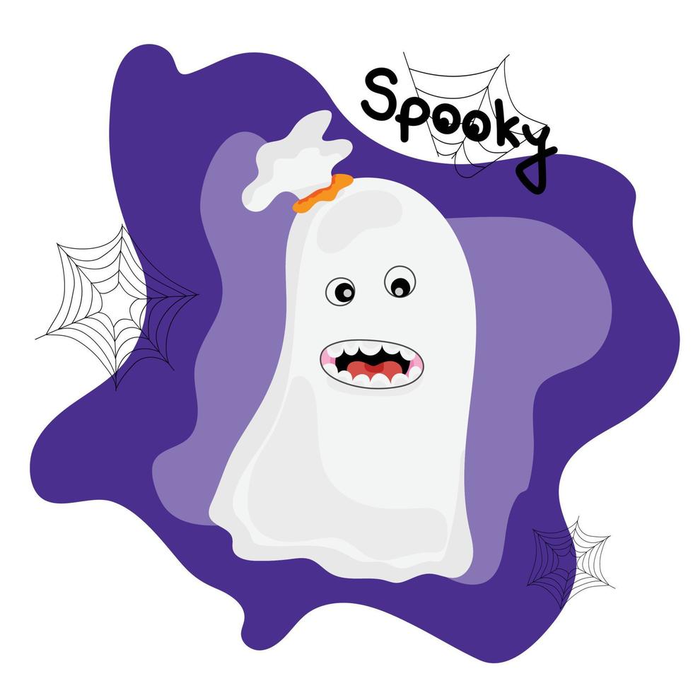 Cute Spooky Ghost with Spider Webs, Premium Vector