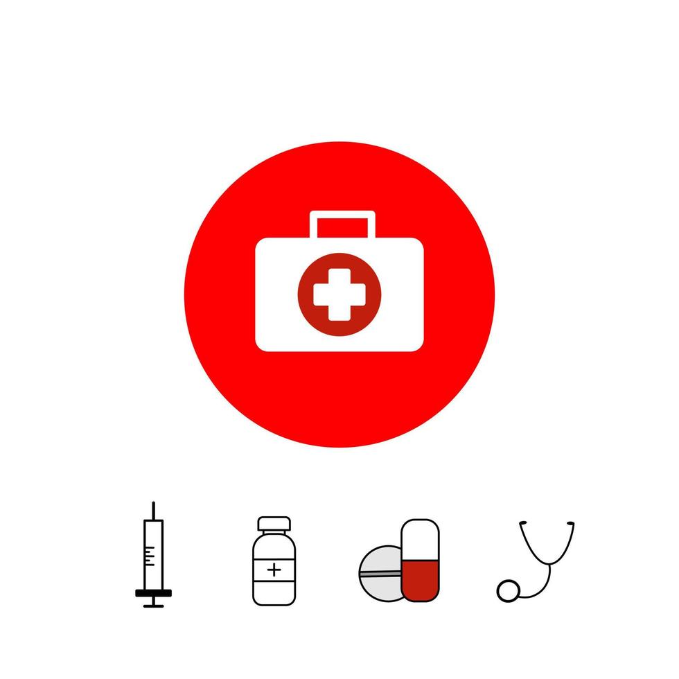 conjunto de iconos médicos sobre fondo blanco. señal de cruz roja. vector