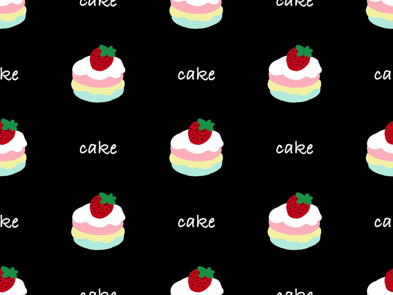 Cake cartoon character seamless pattern on black background vector