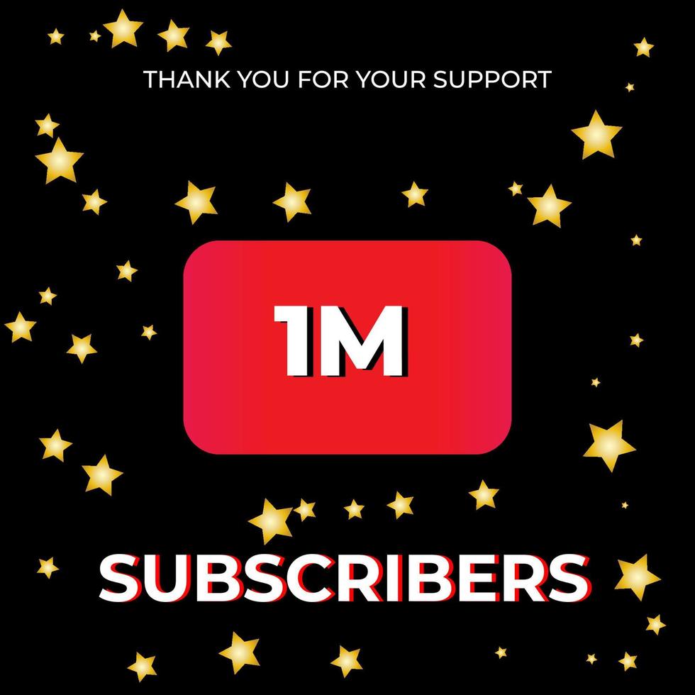 1M subscribers background black with golden star. can be used for social media banners vector