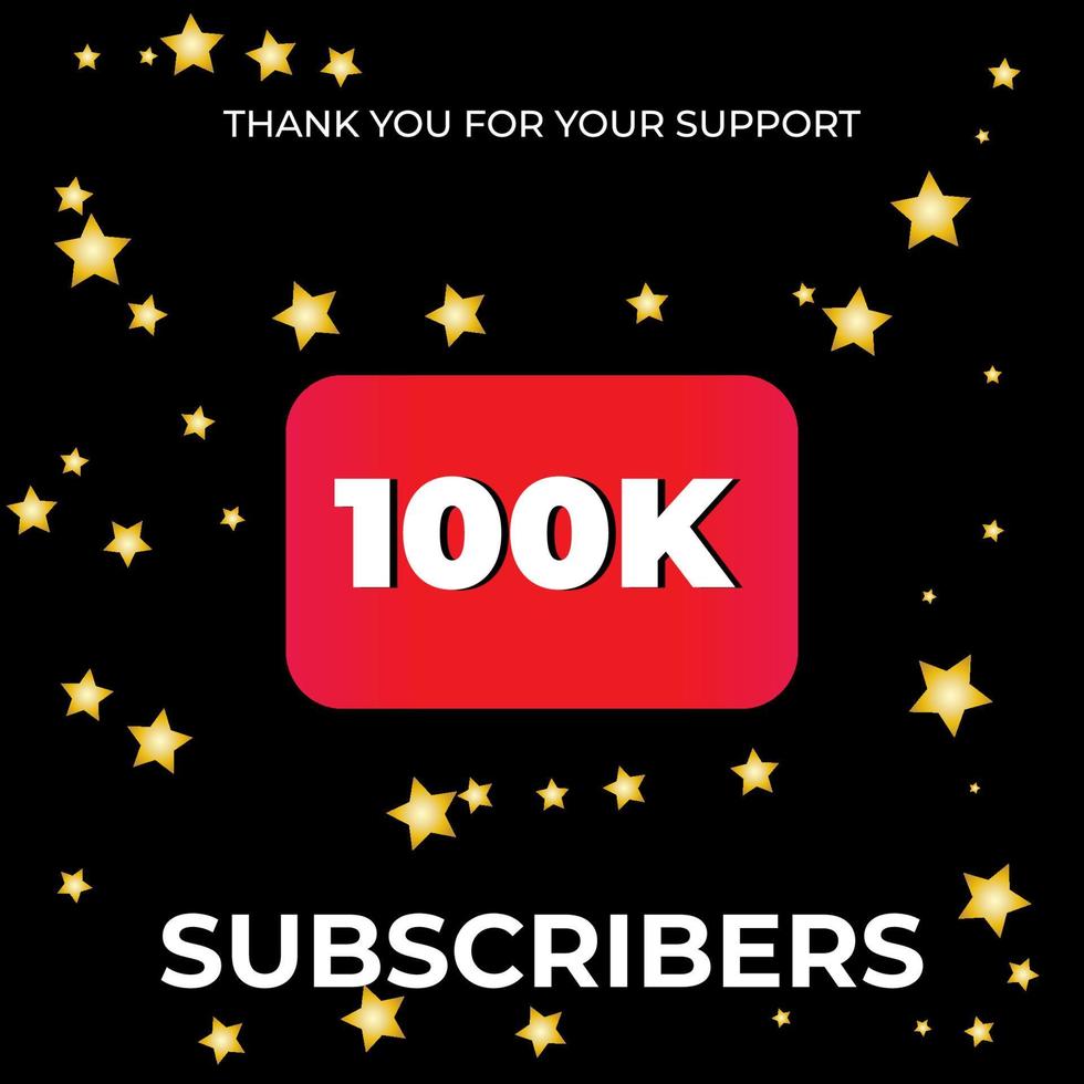 100K subscribers celebration background design black with gold star vector