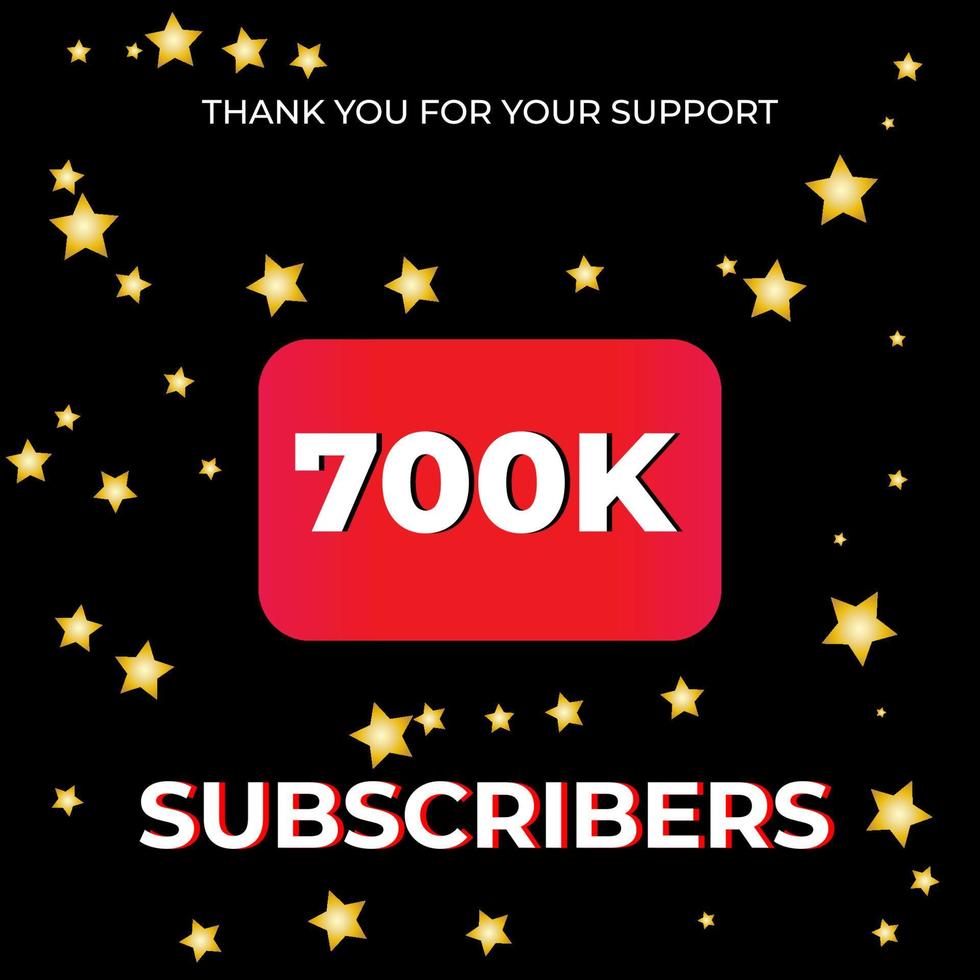 700k suscriptores fondo negro con estrella dorada. se puede utilizar para banners de redes sociales vector