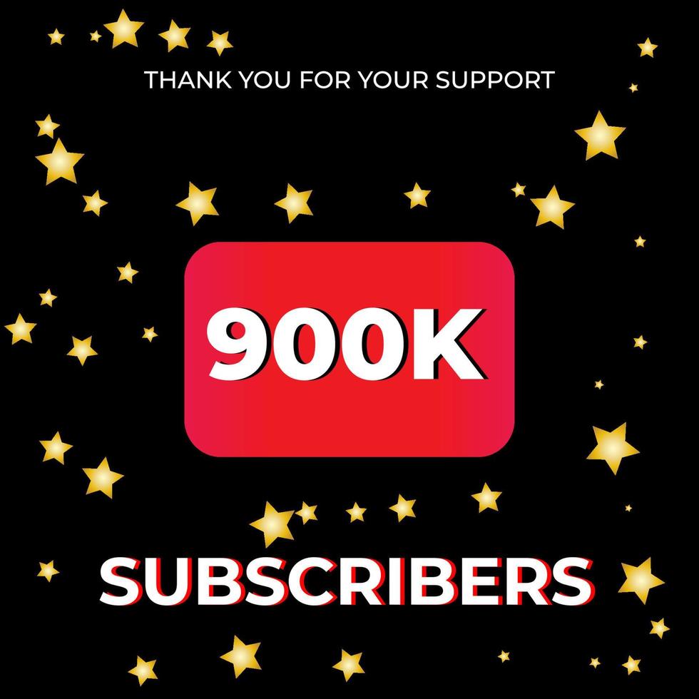 900k subscribers background black with golden star. can be used for social media banners vector