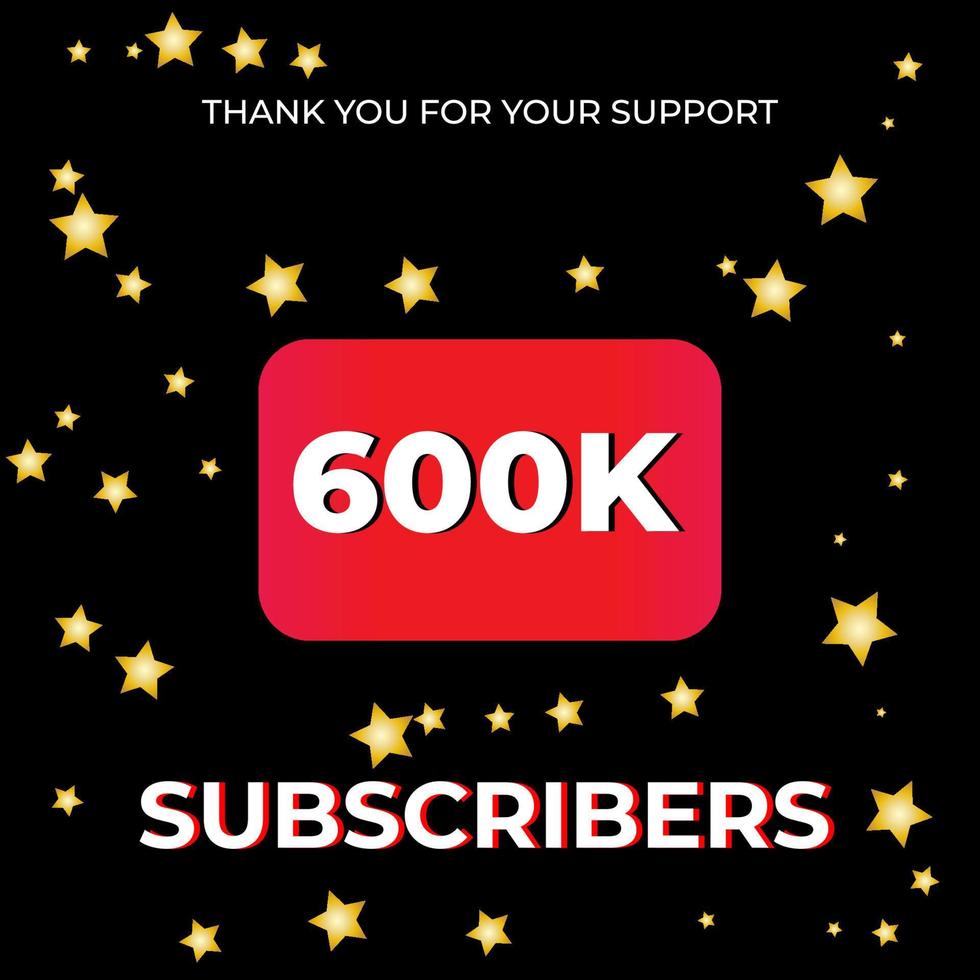 600k suscriptores fondo negro con estrella dorada. se puede utilizar para banners de redes sociales vector