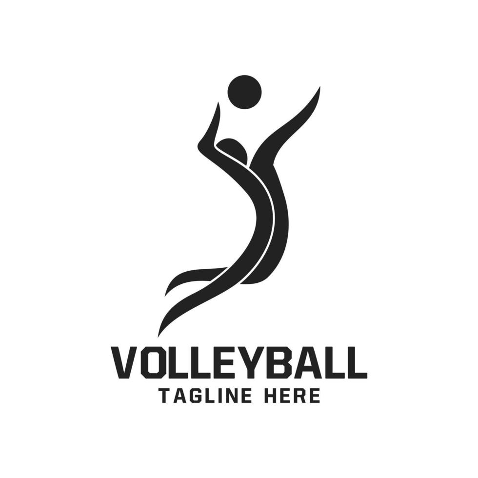 Volleyball Logo Design With Jumping Person Silhouette Icon Illustration vector