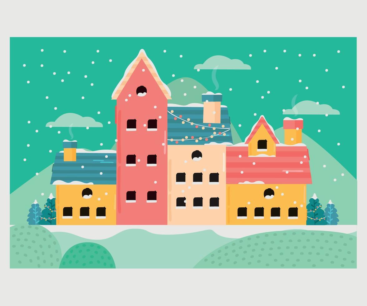 ilustración de fondo de pueblo de navidad vector