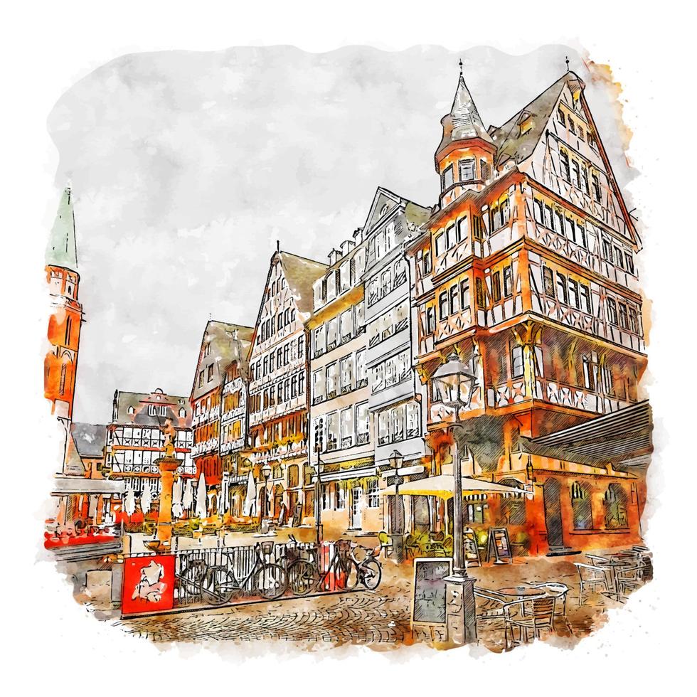 Frankfurt Germany Watercolor sketch hand drawn illustration vector