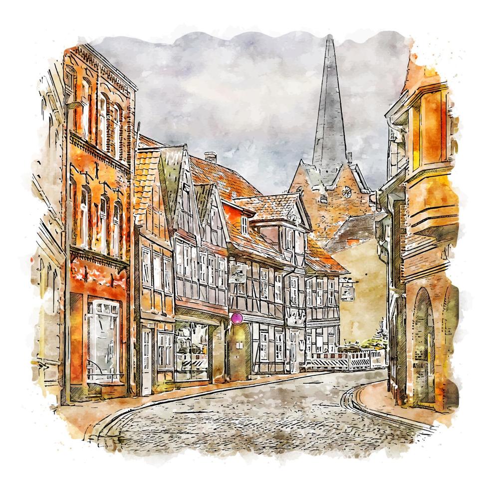 Dannenberg Germany Watercolor sketch hand drawn illustration vector