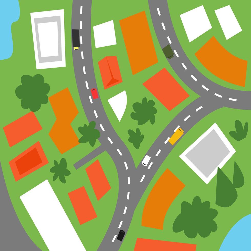 mapa de la ciudad de dibujos animados, ilustración vectorial simple y plana. vector