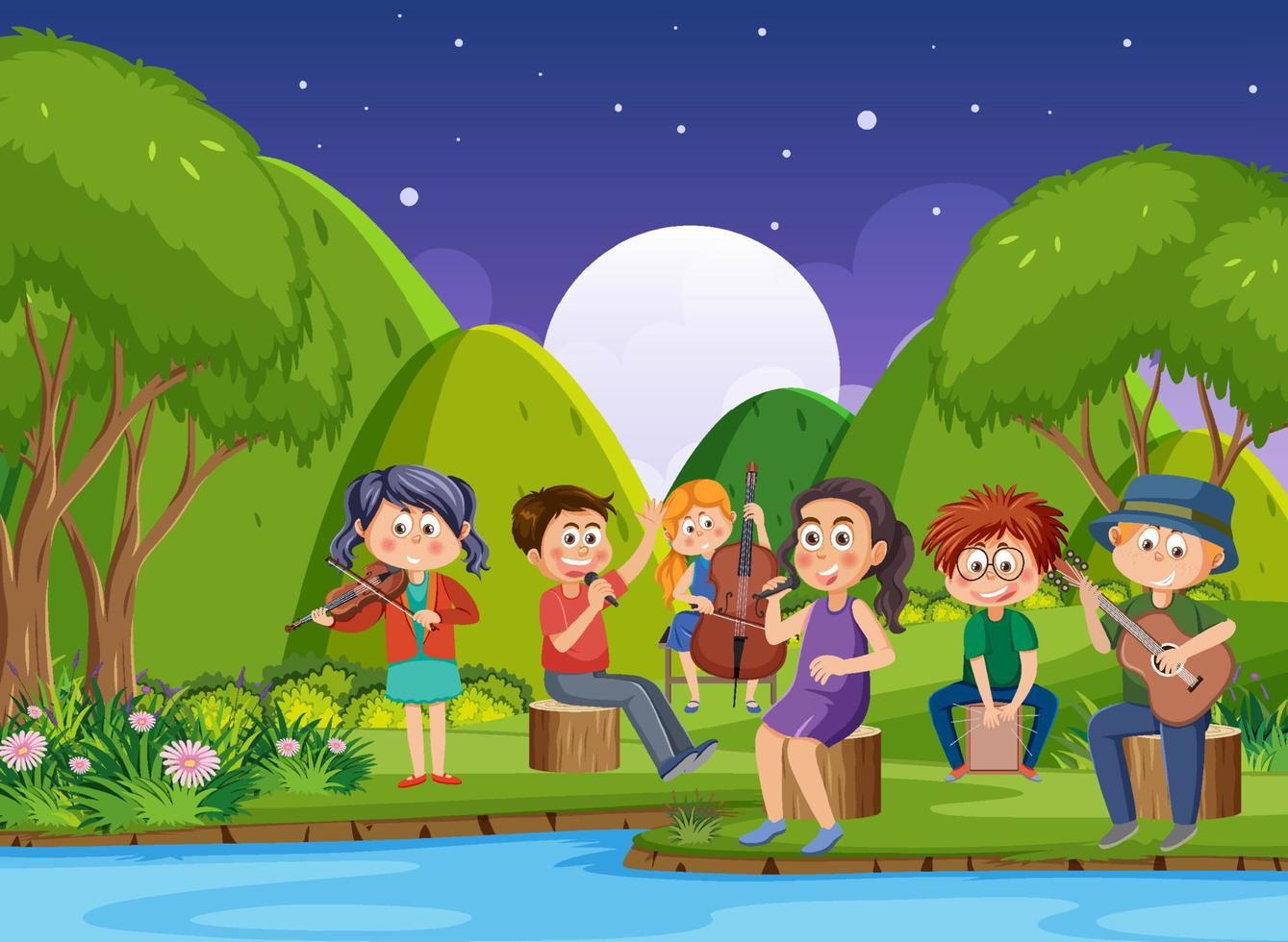 Children playing music in the park vector