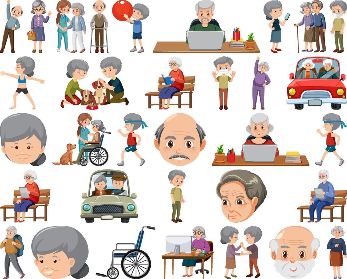 Collection of elderly people icons vector