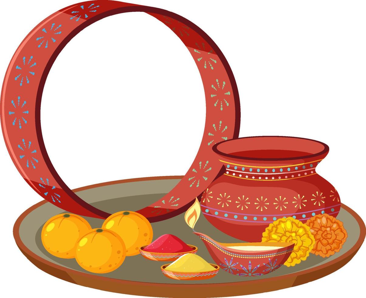 Karva Chauth Indian festival objects vector