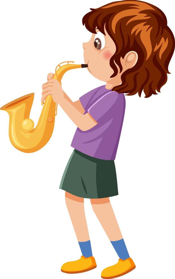 una niña tocando el saxofón vector