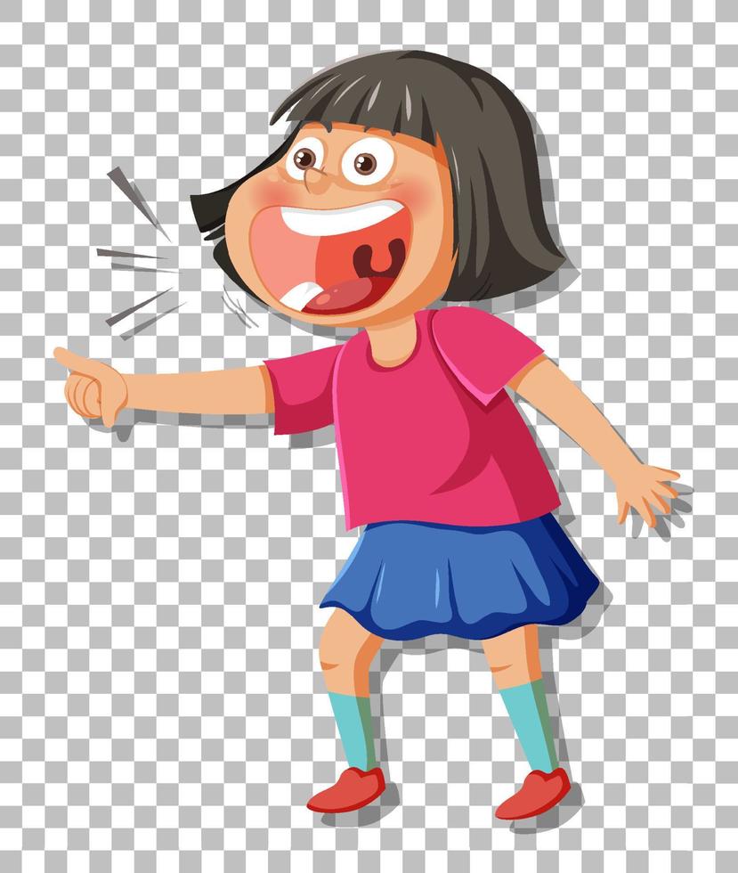 Happy girl cartoon character on grid background vector