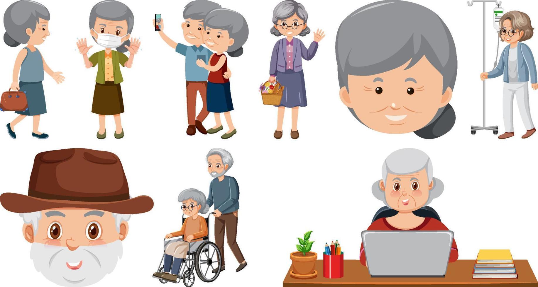 Collection of elderly people icons vector