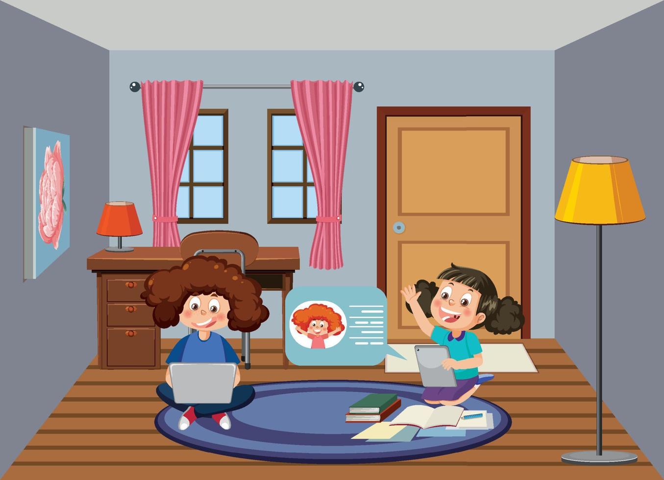 Kids learning online at home vector