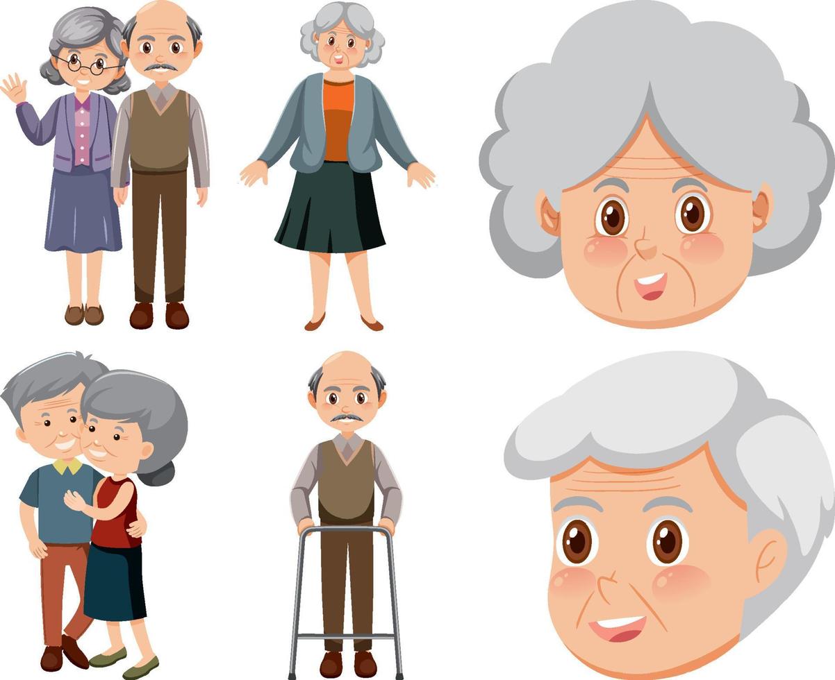 Collection of elderly people icons vector