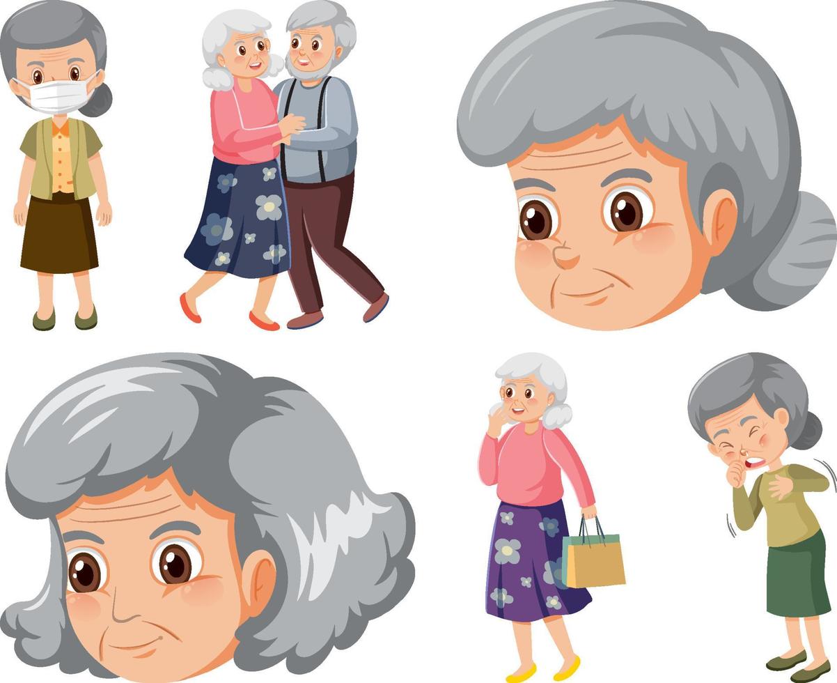 Collection of elderly people icons vector