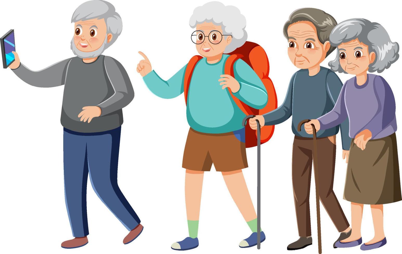 Elderly tourists on white background vector