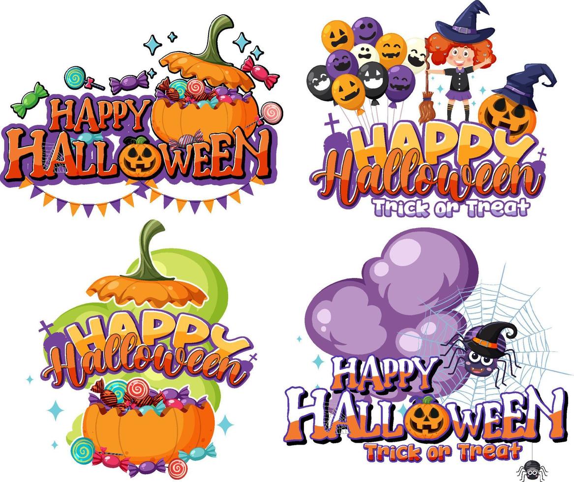 conjunto de logotipos de fuentes de feliz halloween vector