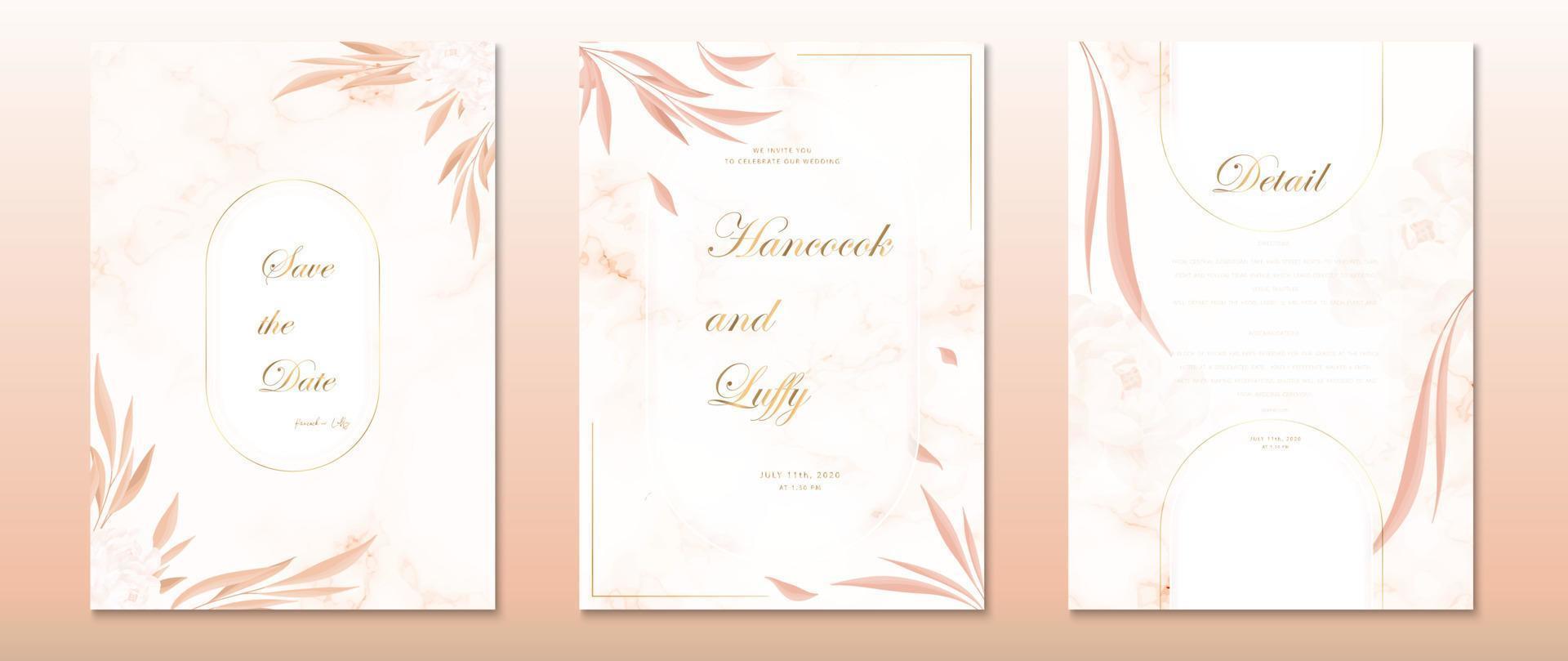 Wedding invitation card template orange background vector