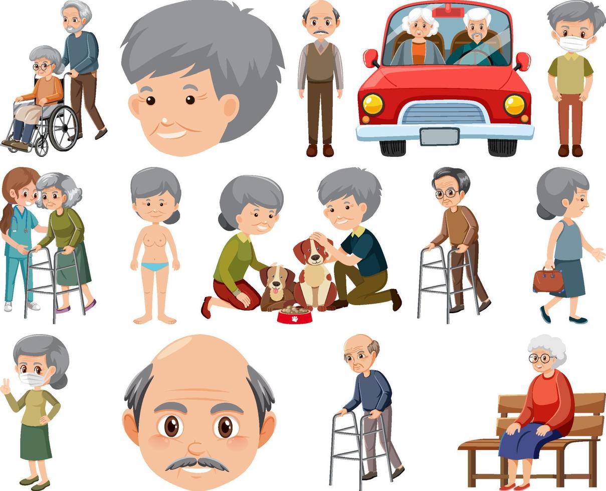 Collection of elderly people icons vector