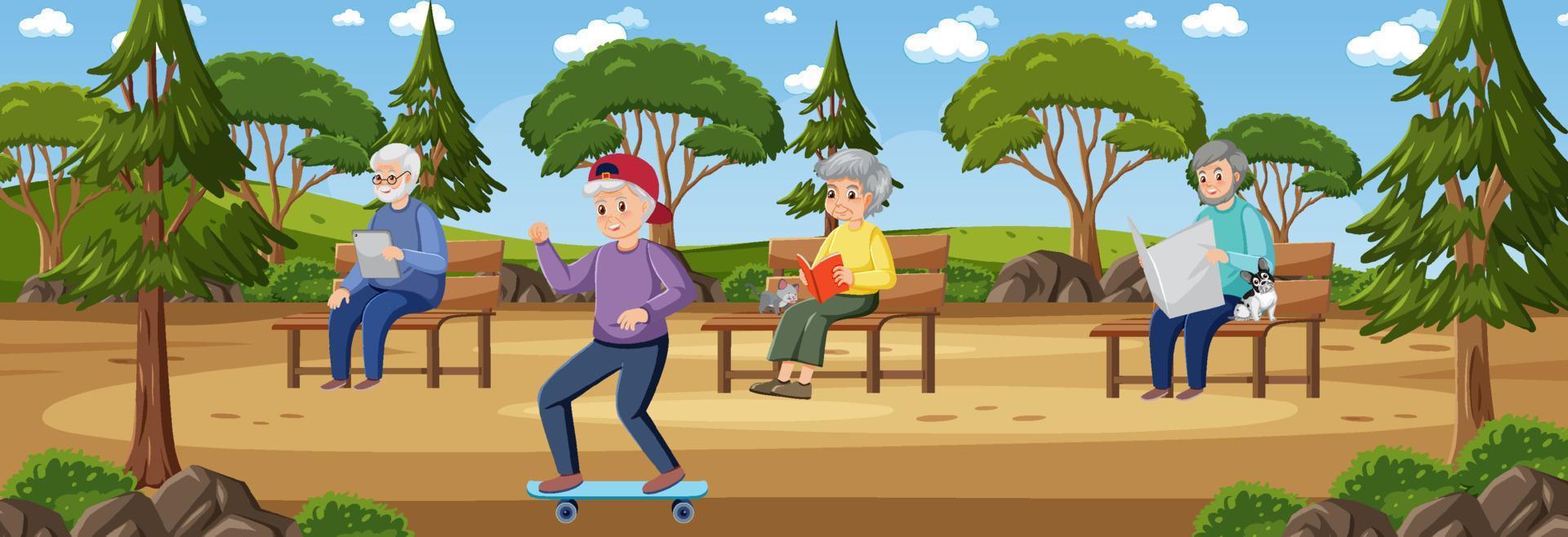 Outdoor park with elderly people vector