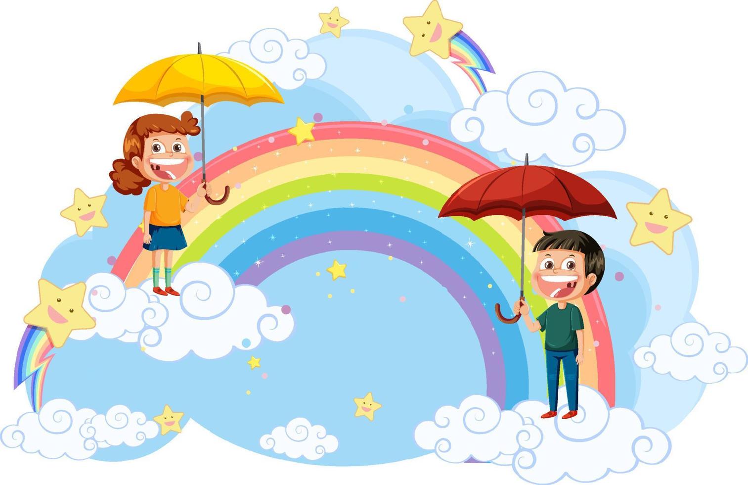 Happy children with rainbow vector