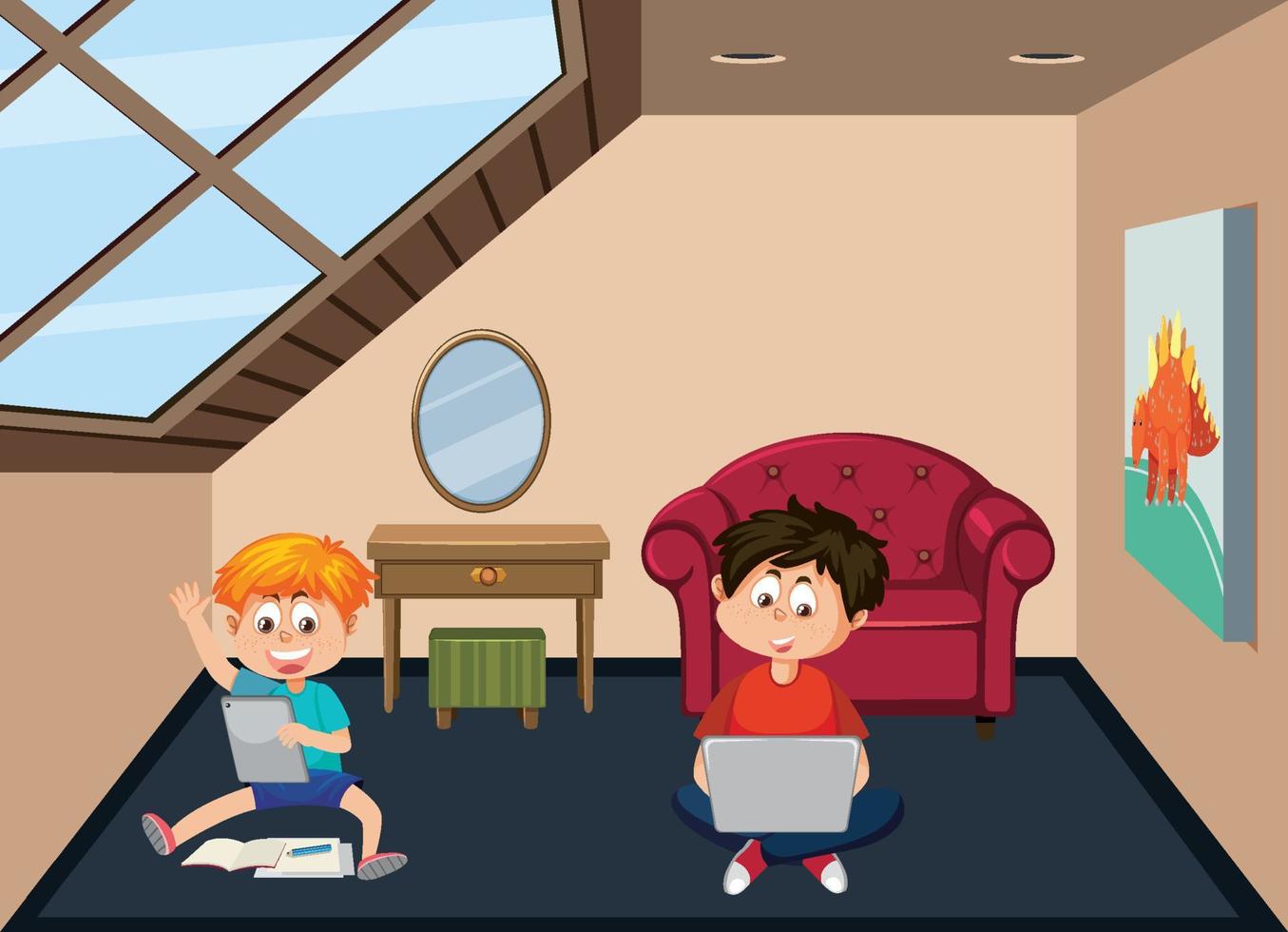 Kids learning online at home vector