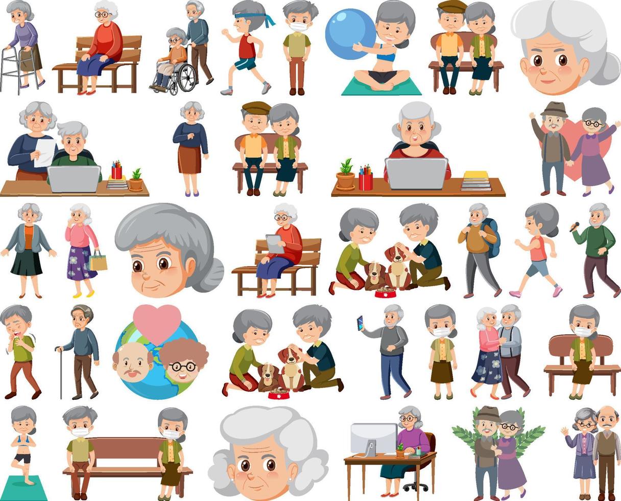 Collection of elderly people icons vector