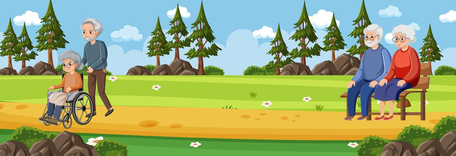 Outdoor park with elderly people vector