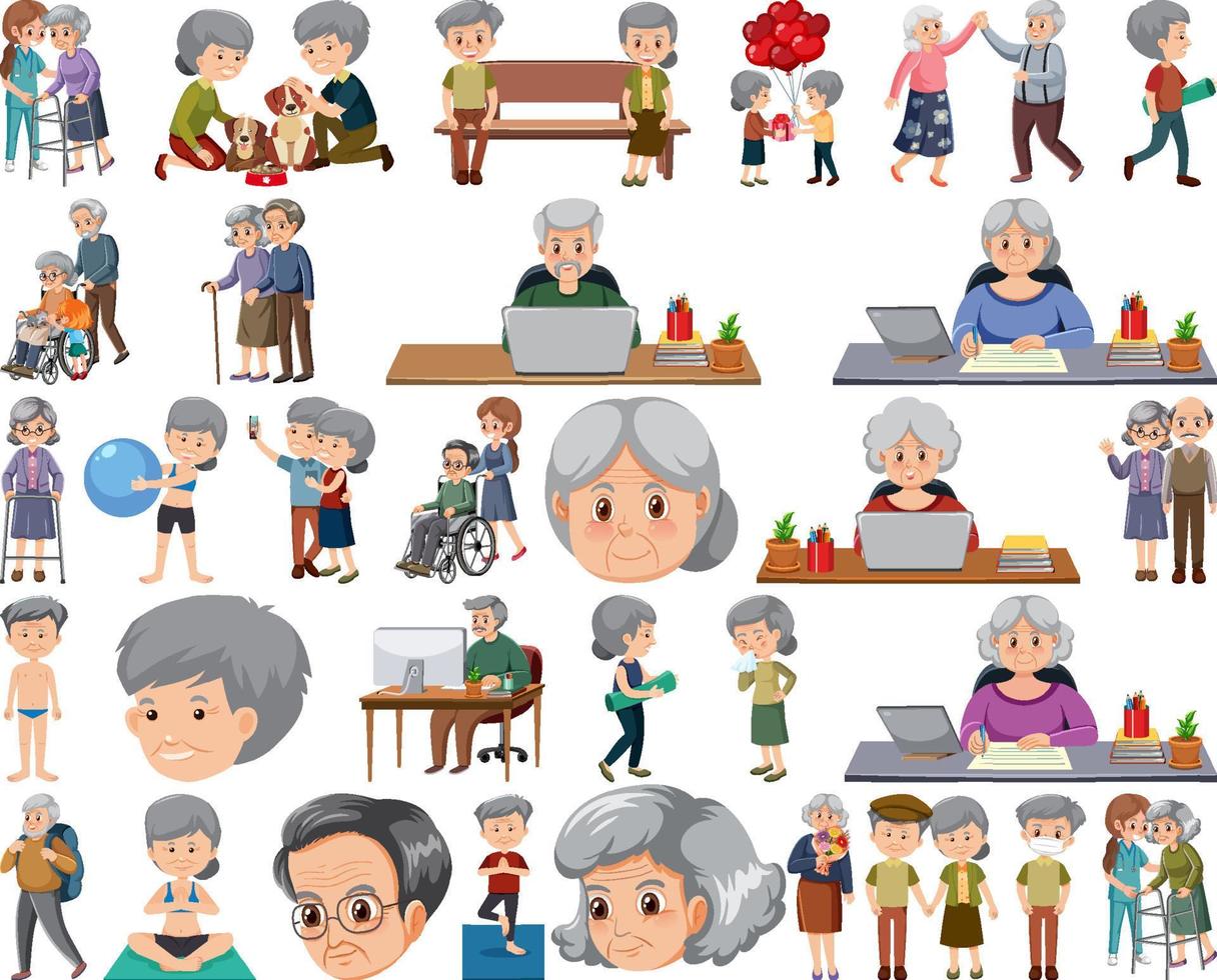 Collection of elderly people icons vector