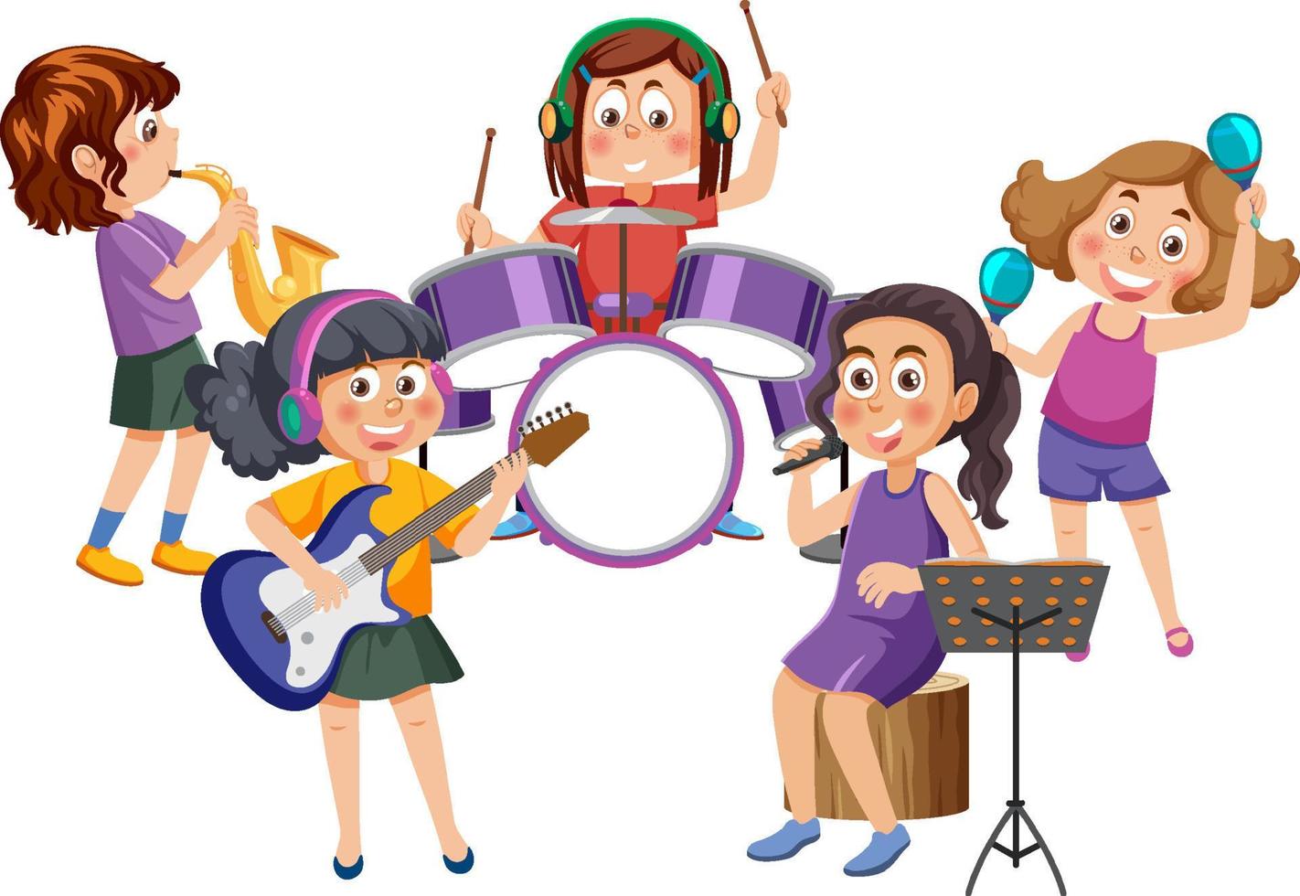 Kids playing musical instruments vector