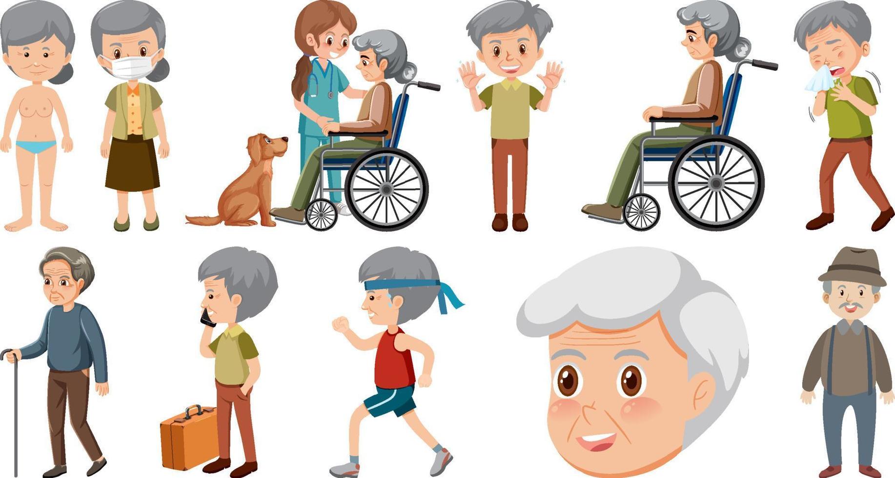 Collection of elderly people icons vector