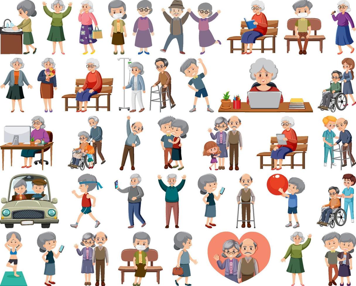 Collection of elderly people icons vector