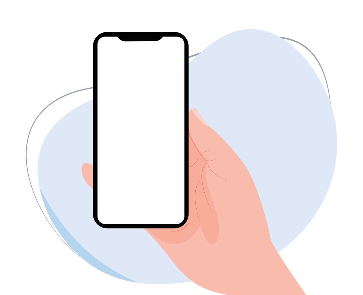 hand holding mobile phone flat vector template