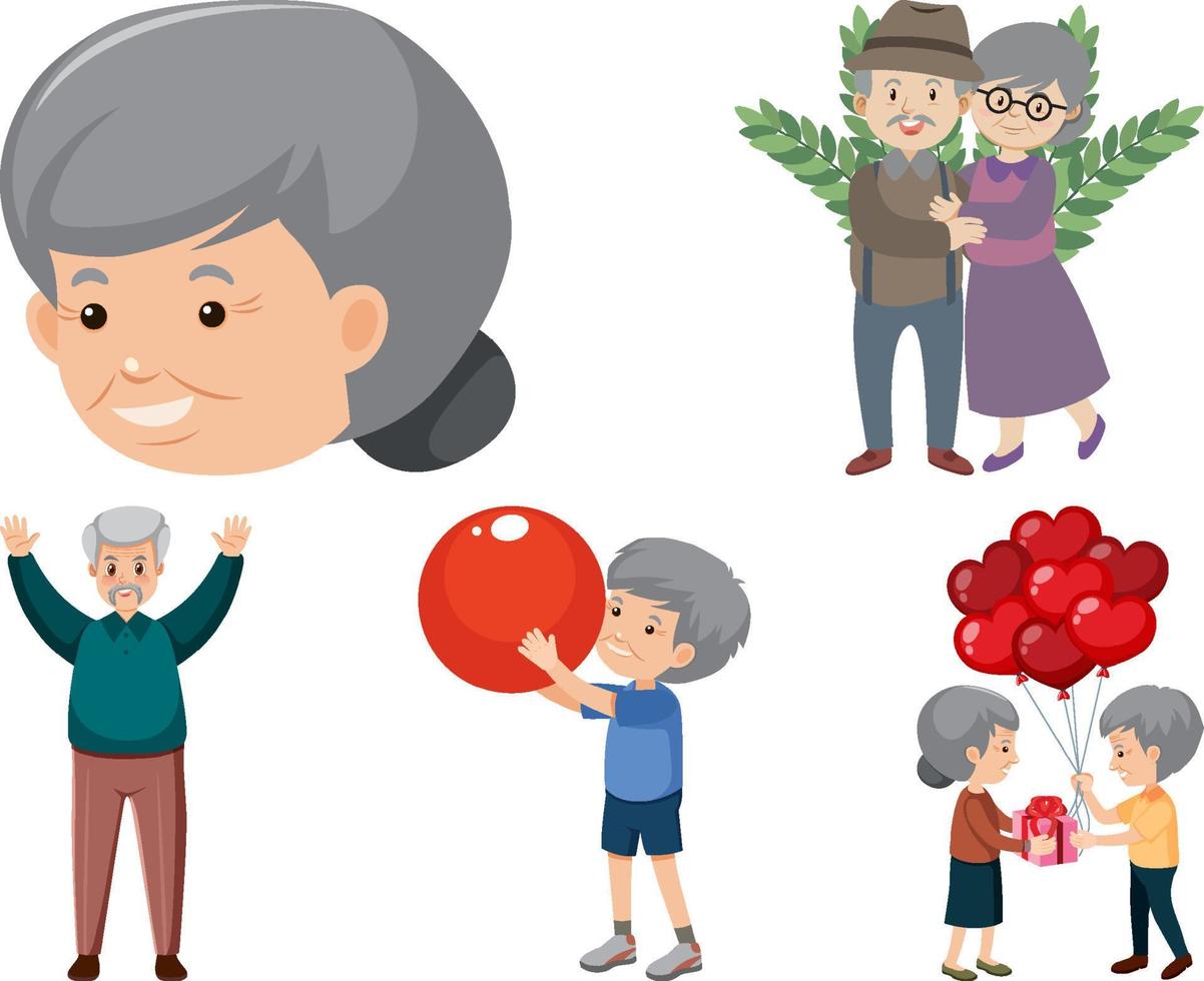 Collection of elderly people icons vector