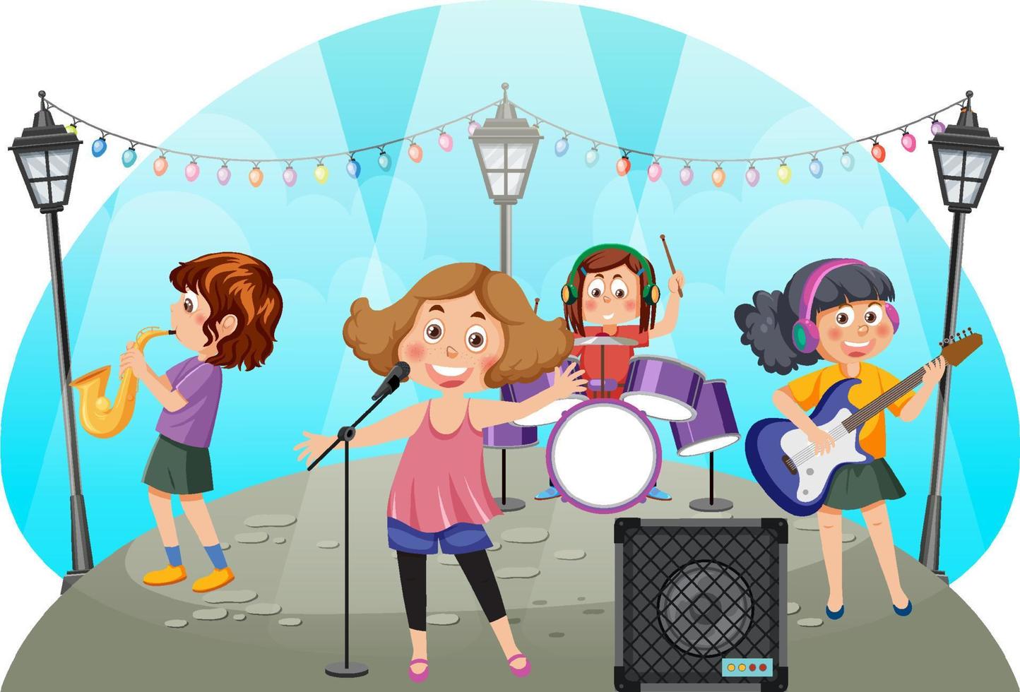 Children playing music at park vector